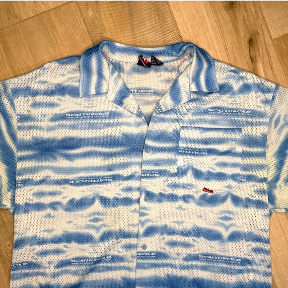 Vintage Southpole Blue and White Mesh Button Down Mens XL - Picture 3 of 7